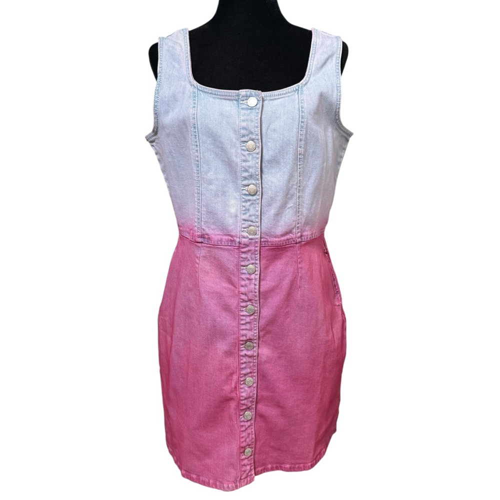 Jordache Vintage Ombre Pink Denim Button Front Tank Dress Size Large - Picture 3 of 10